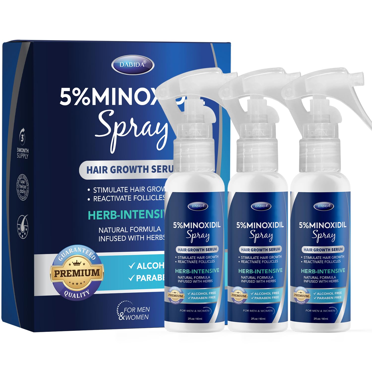 DABIDA Minoxidil 5% bottle front view for daily hair support.