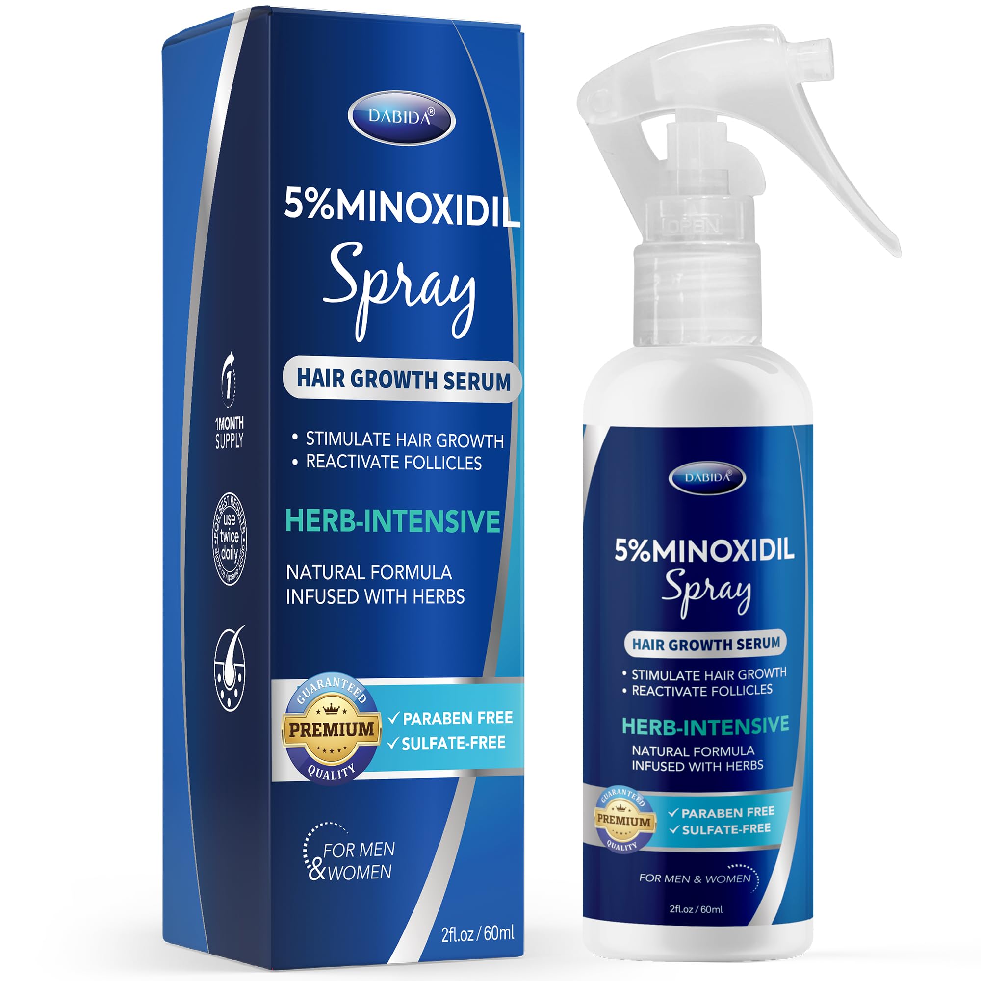 DABIDA minoxidil spray bottle front view for hair regrowth support