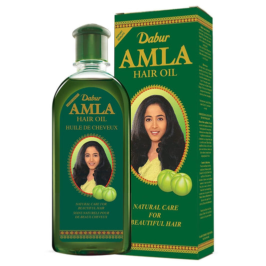 Dabur Amla Hair Oil bottle shows nourishment and natural shine.