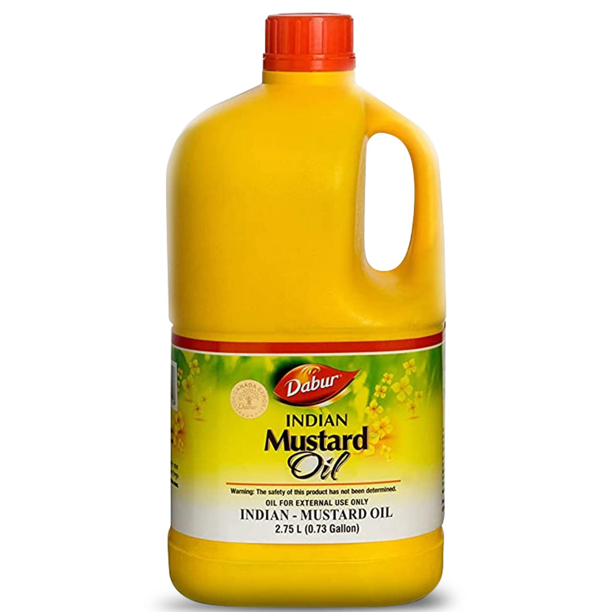 Dabur Kachi Ghani mustard oil bottle showing unrefined cold-pressed formula for skin and hair care.