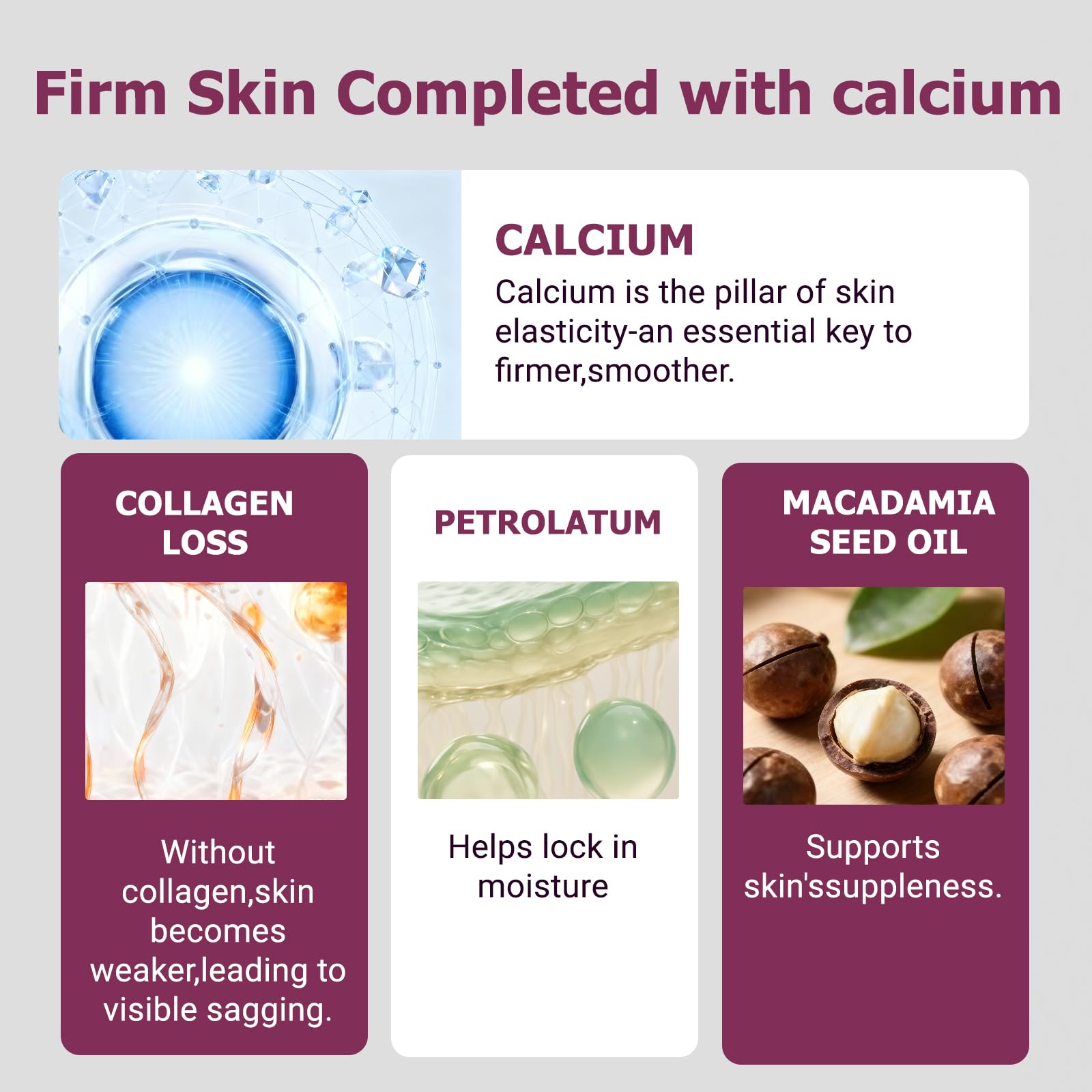 Product packaging showcases calcium and collagen enriched formula.