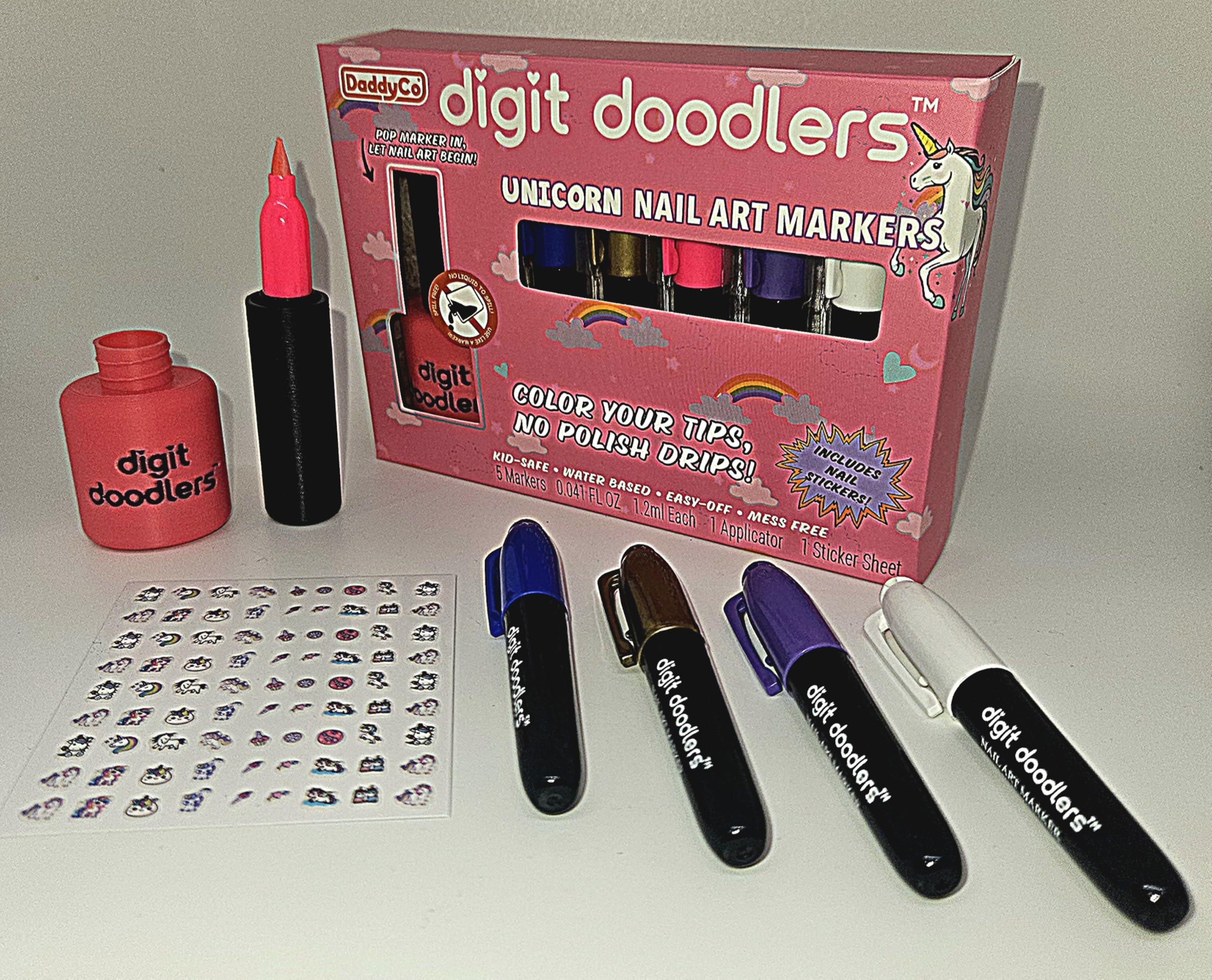 DaddyCo Nail Stickers included for quick decorative accents during play.