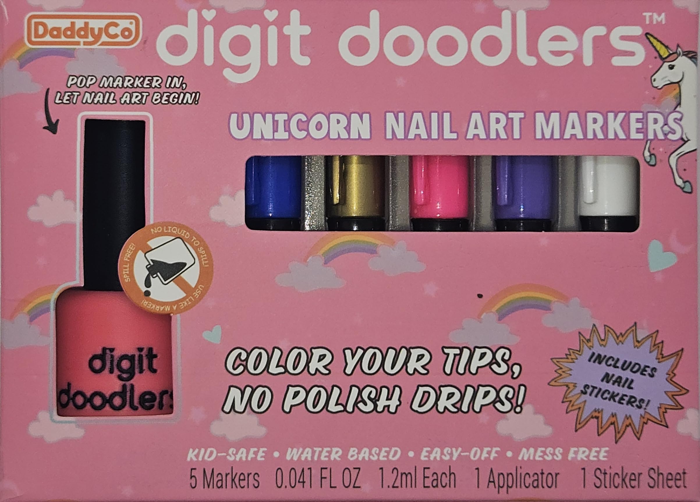 DaddyCo Unicorn Nail Markers provide safe, mess-free coloring for kids.
