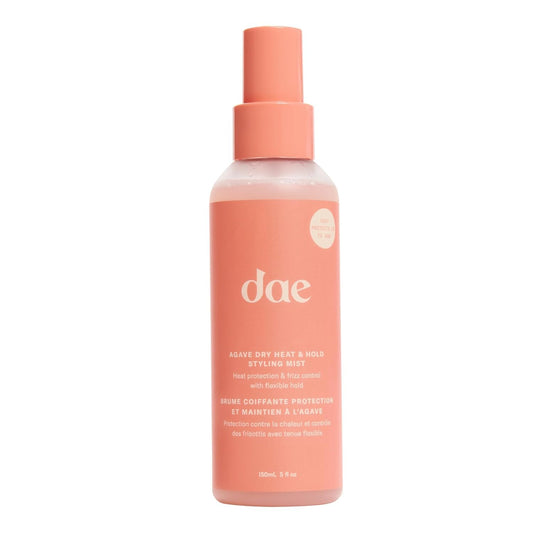 DAE Agave Dry Heat Protection Spray bottle shows sleek packaging with heat protection benefits.