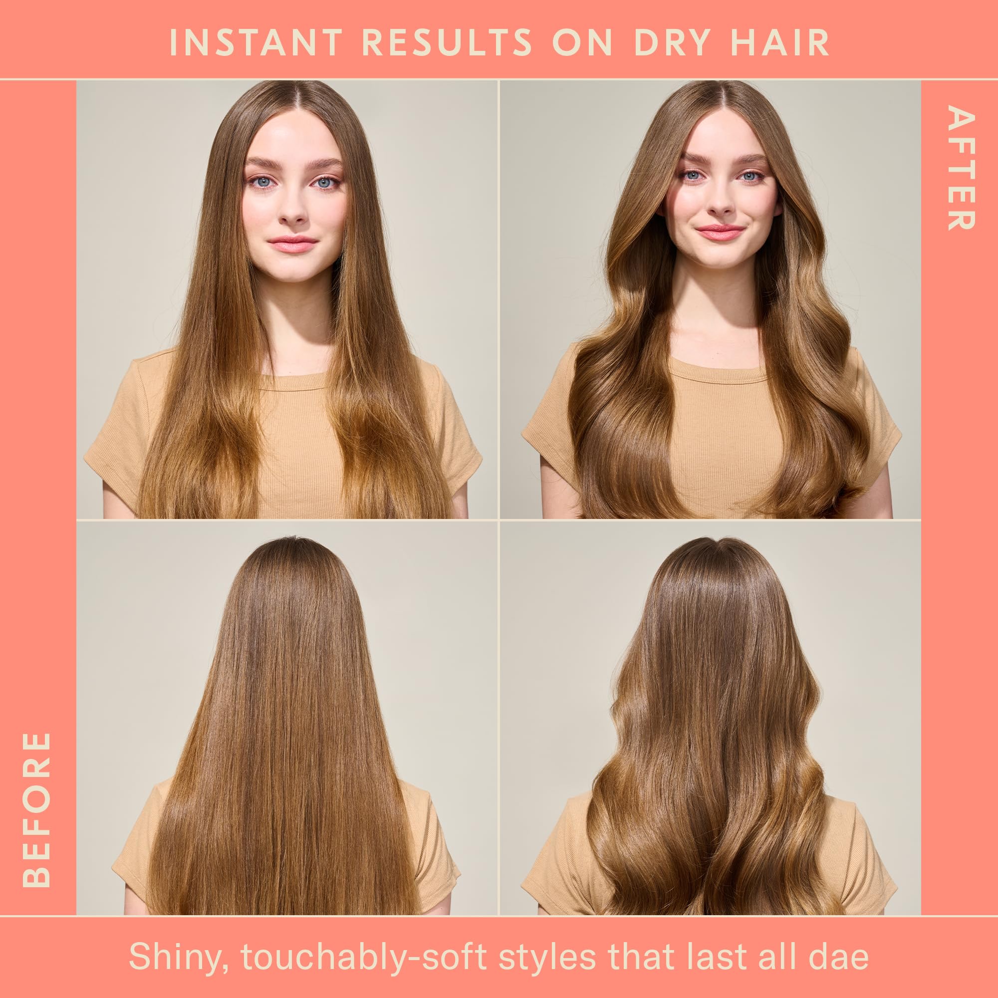 Spray nozzle releasing a fine mist on mid-length hair for even hold.