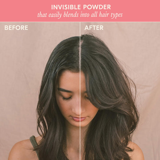 DAE Fairy Duster powder being applied to roots for oil absorption