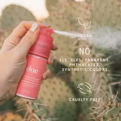 DAE Fairy Duster recyclable packaging and vegan formula visible