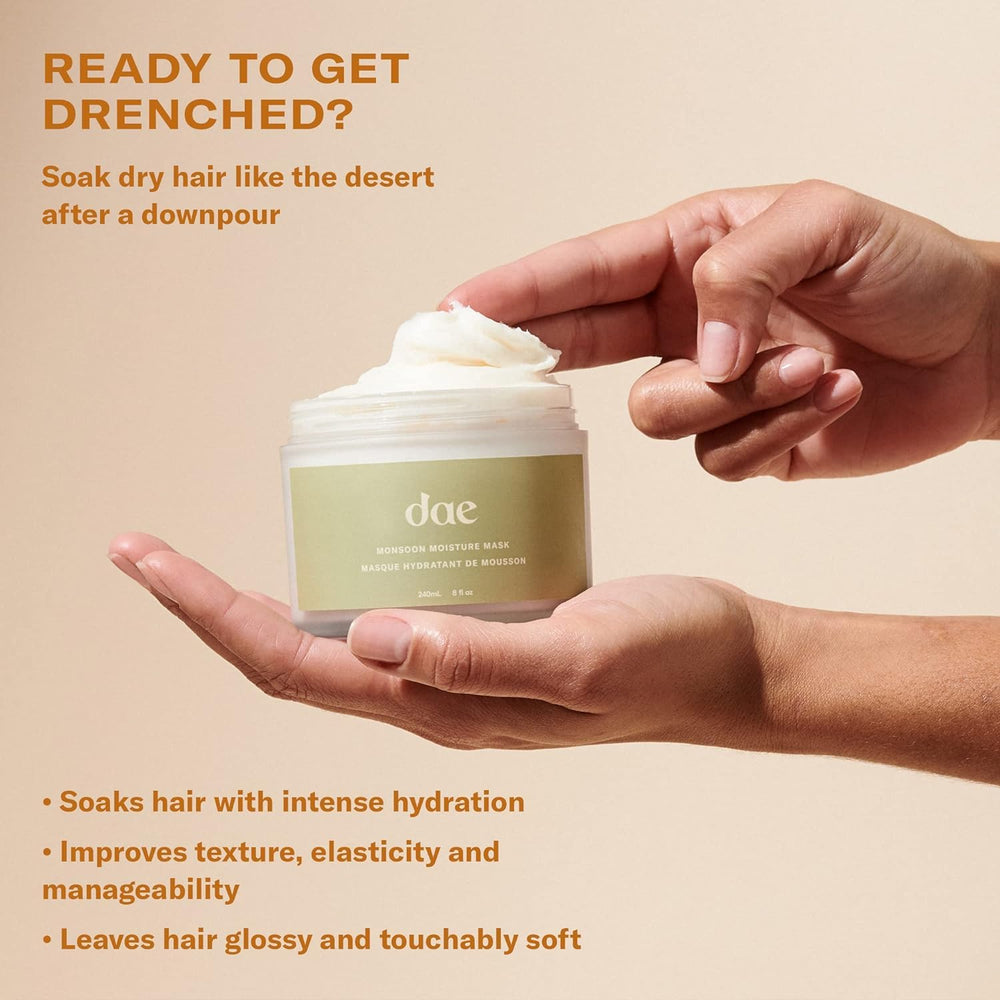 DAE Monsoon Moisture Mask hair-gloss close-up highlighting sleek, healthy shine