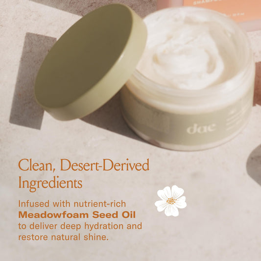 DAE Monsoon Moisture Mask ingredients close-up with cactus flower, cocoa butter, prickly pear oil