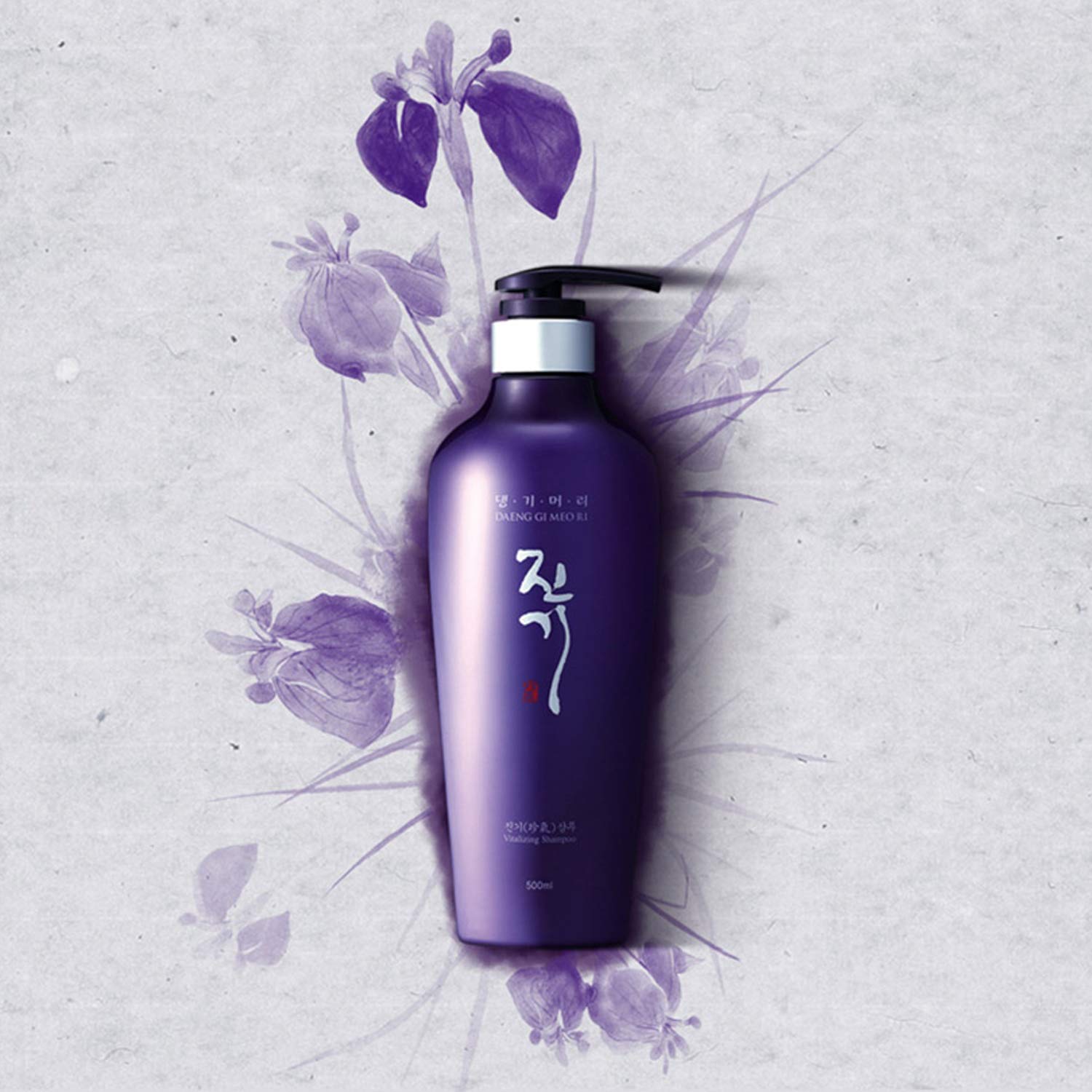 Daeng Gi Meo Ri Jin Gi Vitalizing Shampoo label highlights herbal ingredients from Korea