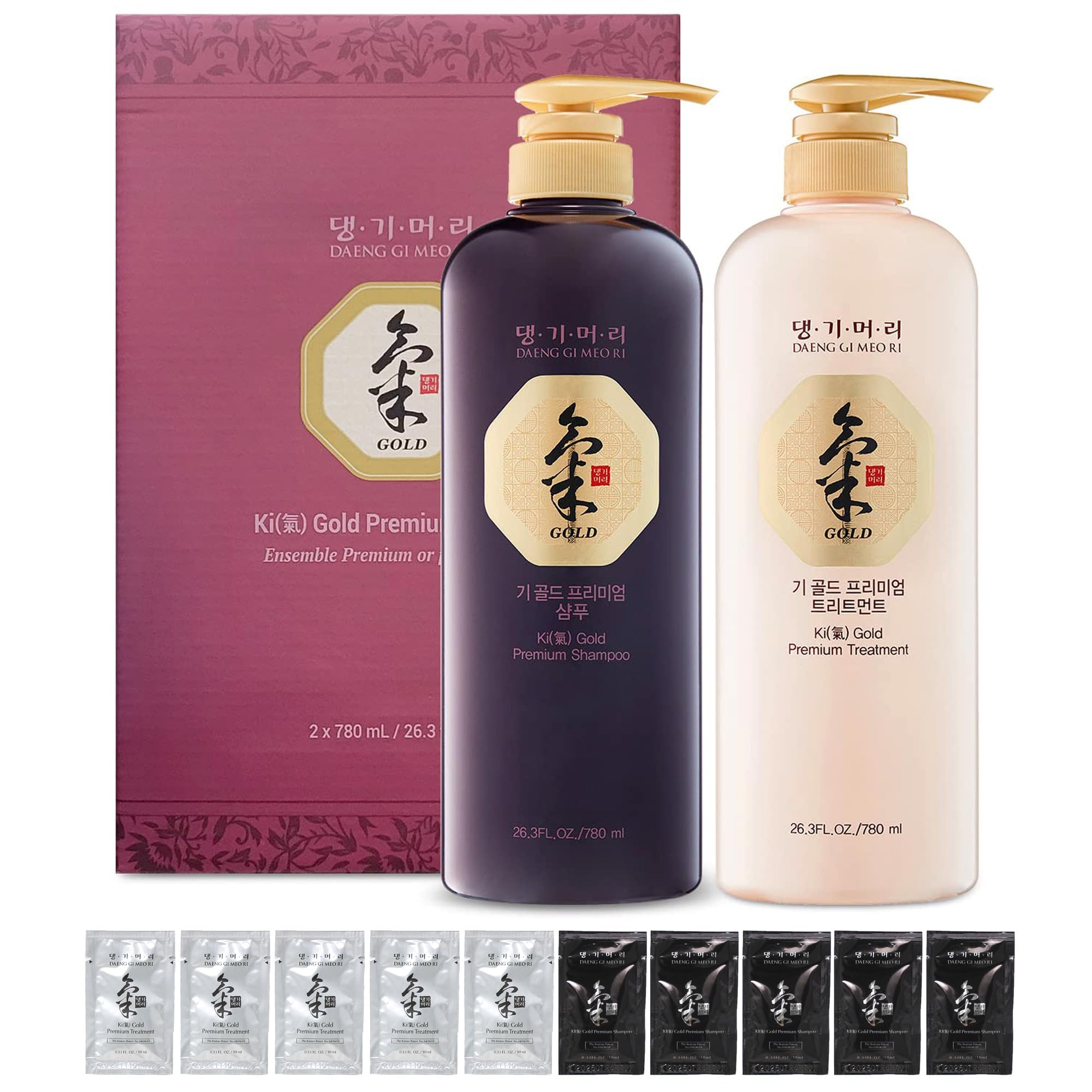 Daeng Gi Meo Ri Ki Gold Premium family-use visual emphasizes gentle, versatile hair care.