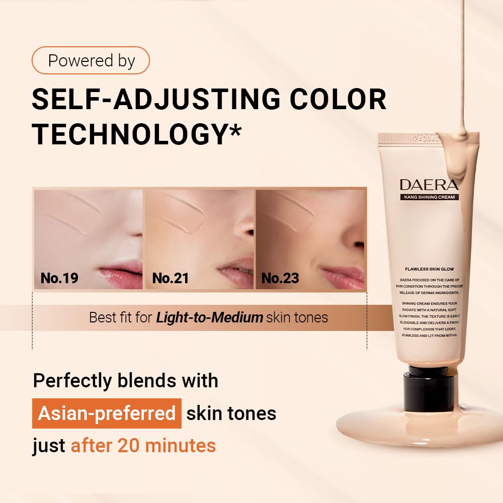 DAERA Kang Shining BB cream swatch close-up showing natural shade and glow