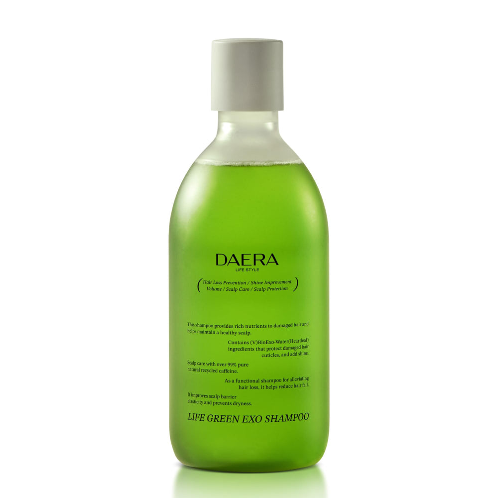 DAERA Life Green Exo Shampoo bottle front view for daily thinning hair care