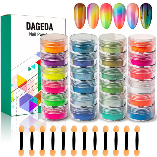 DAGEDA 24-color pigment nail powder in blue-green pearlescent for iridescent nails