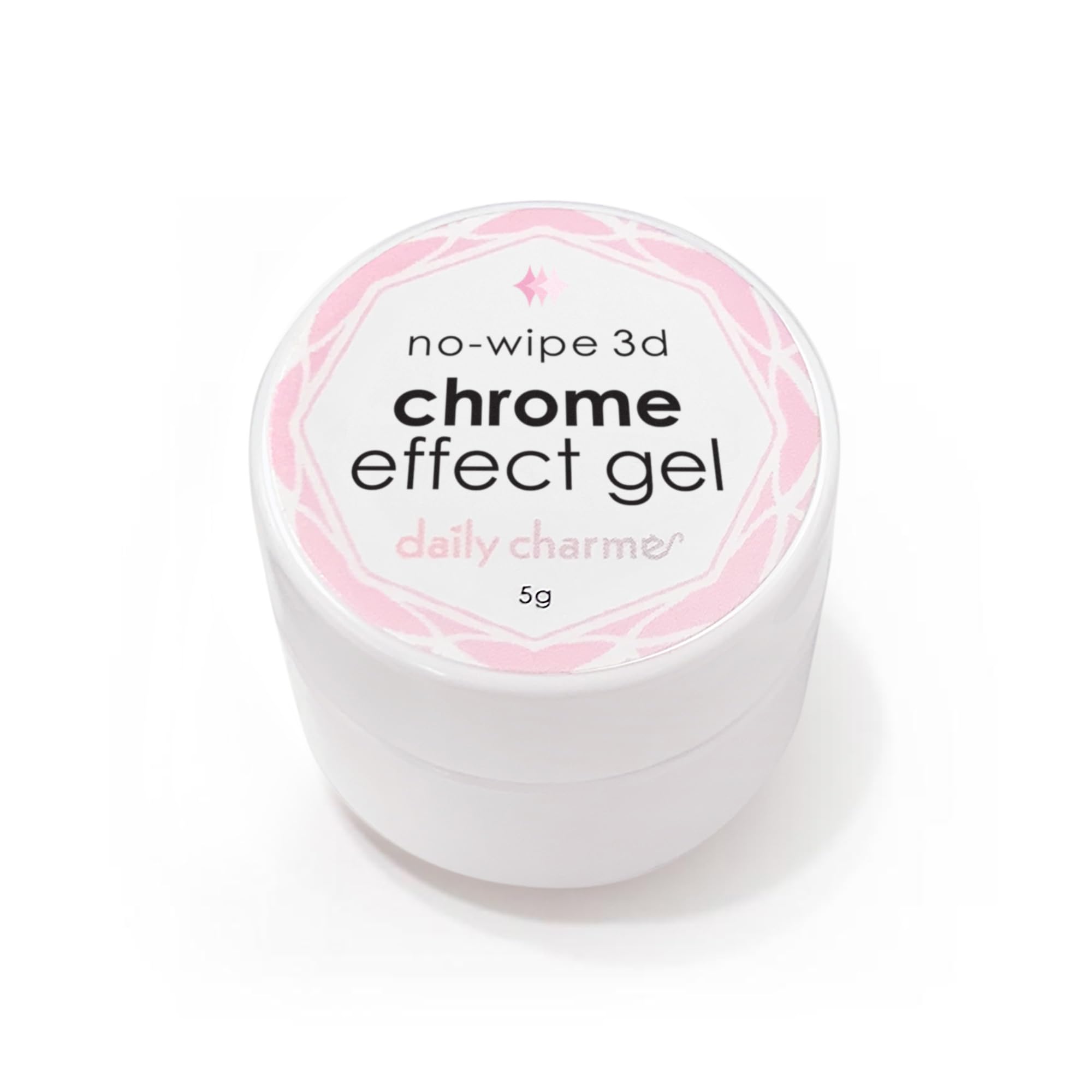 Daily Charme 3D Chrome Effect No-Wipe Gel jar close-up showing glossy chrome texture