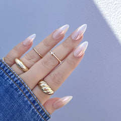 Daily Charme glazed donut look achieved with chrome powders using the base gel.