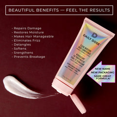 Daily Dose hair mask jar showcases rich formula for frizz control and shine.