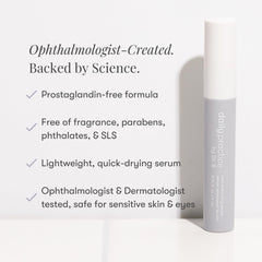 Daily Practice Lash Serum precision applicator shown applying along the lash line.