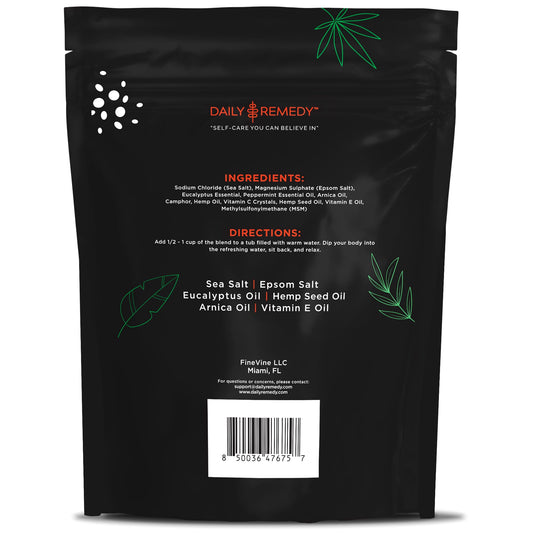 Daily Remedy Body Soak ingredients jar shows minerals and essential oils for soothing skin.