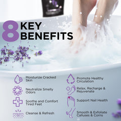 Epsom salt grains from Daily Remedy Calming Lavender Foot Soak for comfortable foot care.