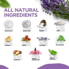 Foot care routine with Daily Remedy Calming Lavender Foot Soak on a countertop