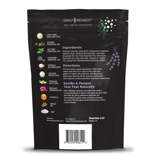 Daily Remedy Calming Lavender Foot Soak in tub ready for a soothing soak.