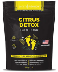 Daily Remedy Citrus Detox Foot Soak bottle promotes a refreshing foot cleanse with citrus aroma.