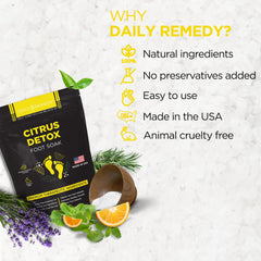 Daily Remedy Citrus Detox Foot Soak close-up shows post-workout foot care potential.