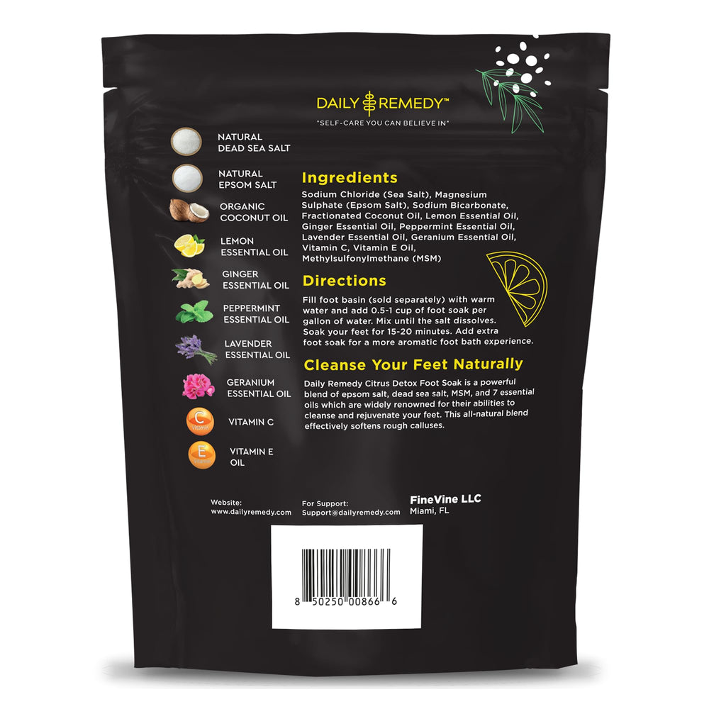 Daily Remedy Citrus Detox Foot Soak being poured highlights quick activation for a spa-like soak.