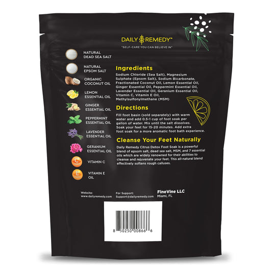 Daily Remedy Citrus Detox Foot Soak being poured highlights quick activation for a spa-like soak.