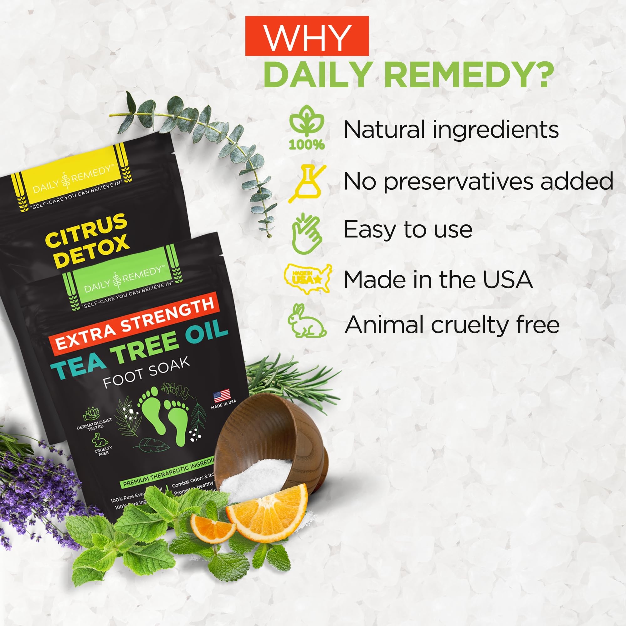 Ingredient blend of Daily Remedy foot soak with minerals and essential oils