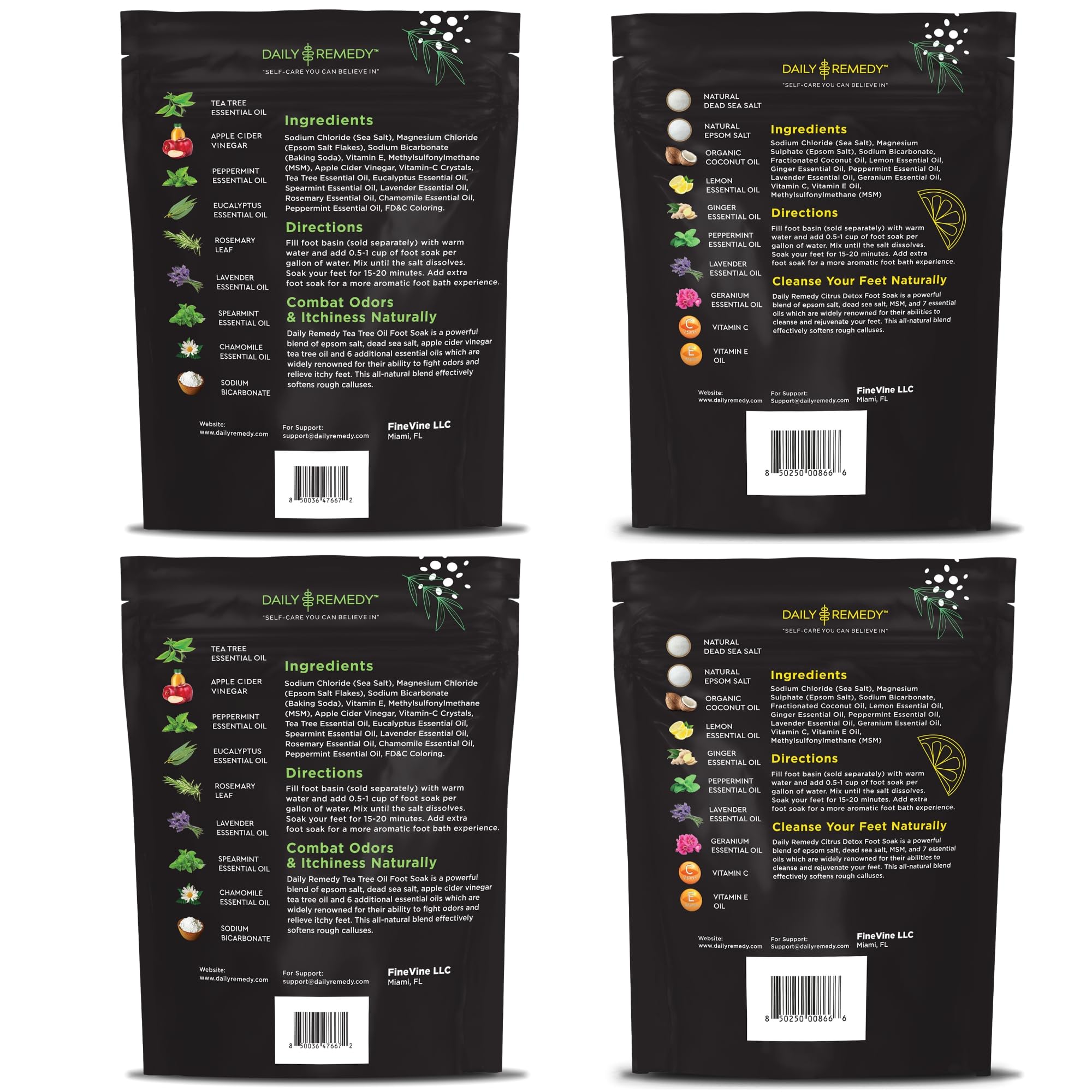 Closeup of Daily Remedy Tea Tree Extra Strength packets for tired feet