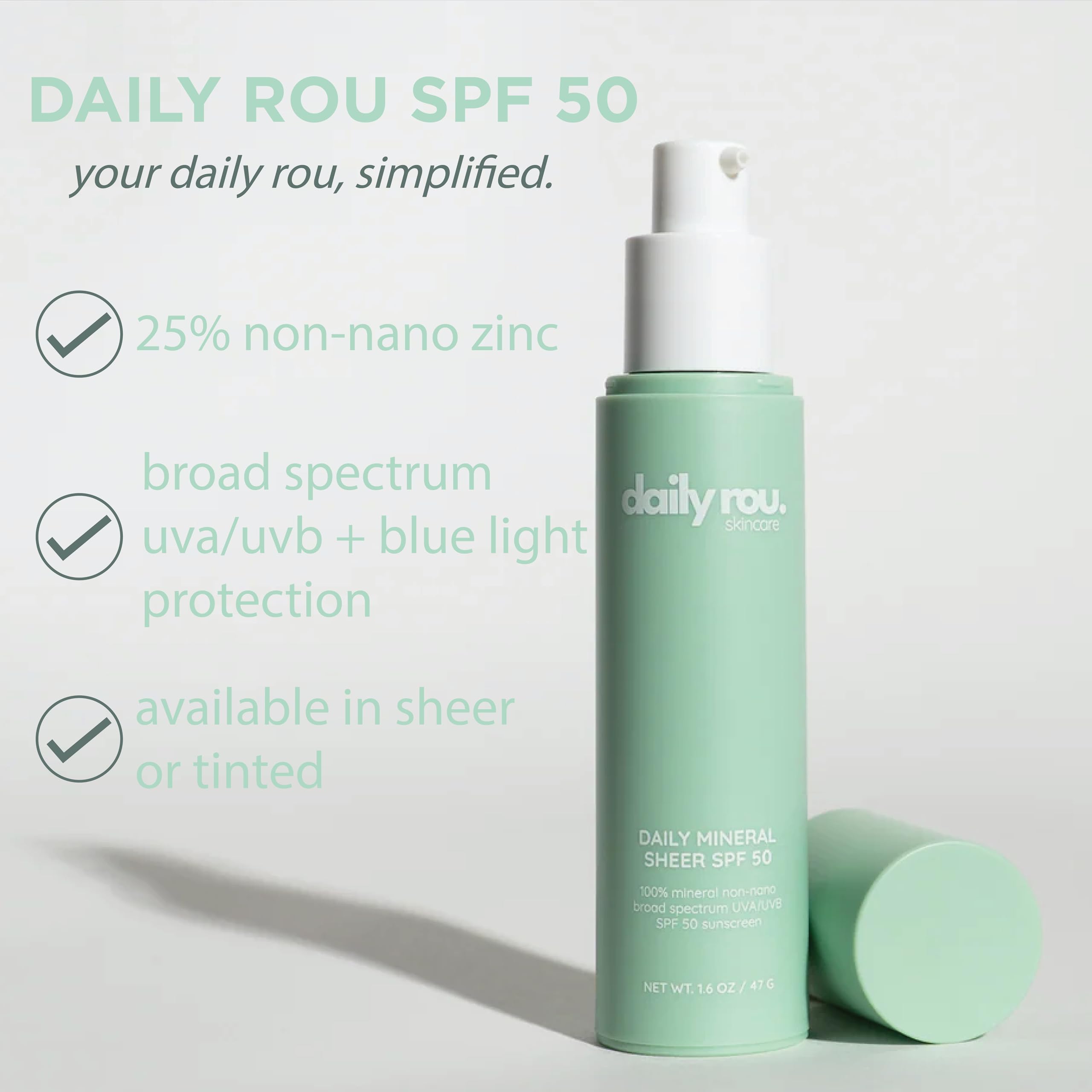 DailyRou sheer mineral sunscreen bottle close-up reveals silky texture.