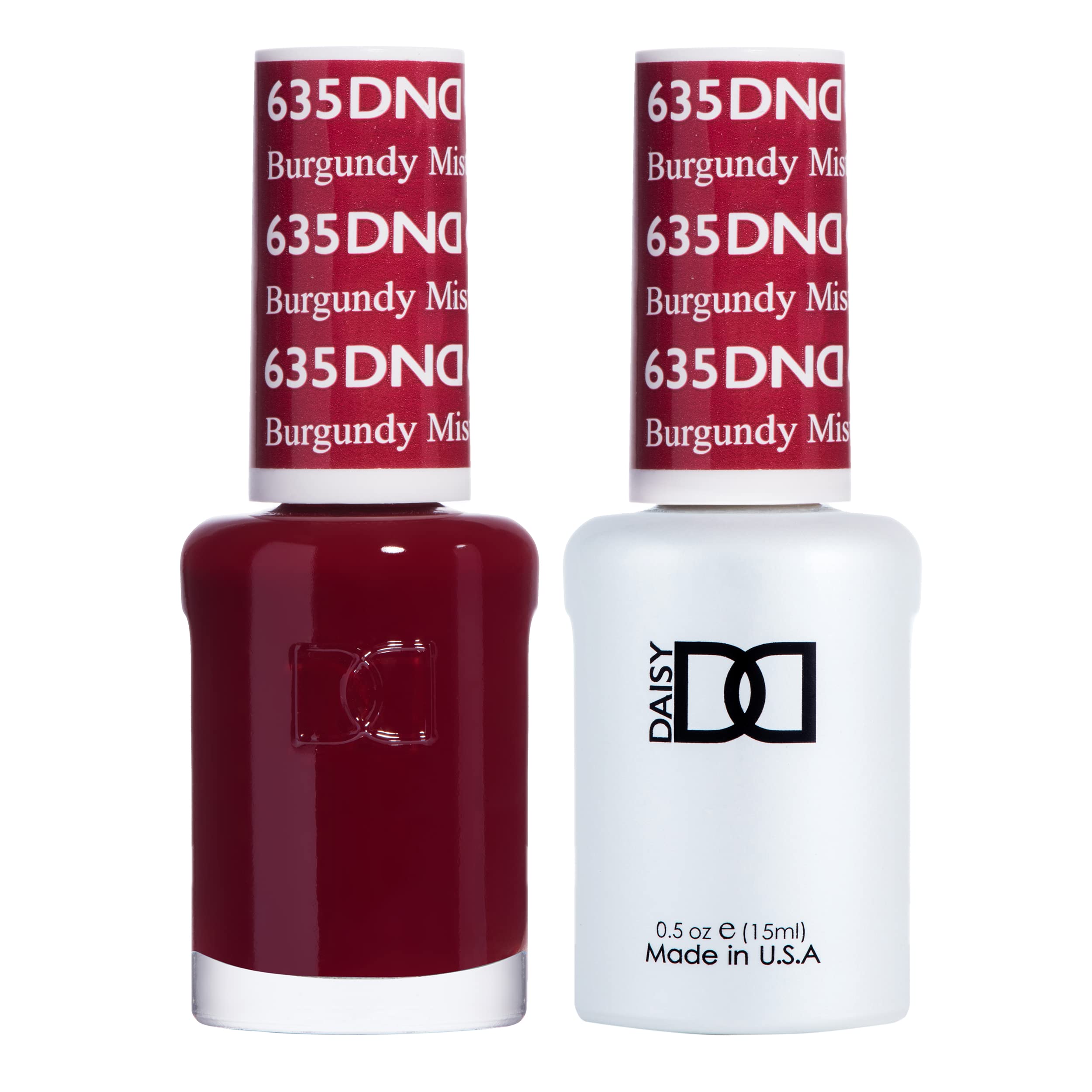 Daisy DND Burgundy Mist gel bottle showing deep, long-lasting color for nails.