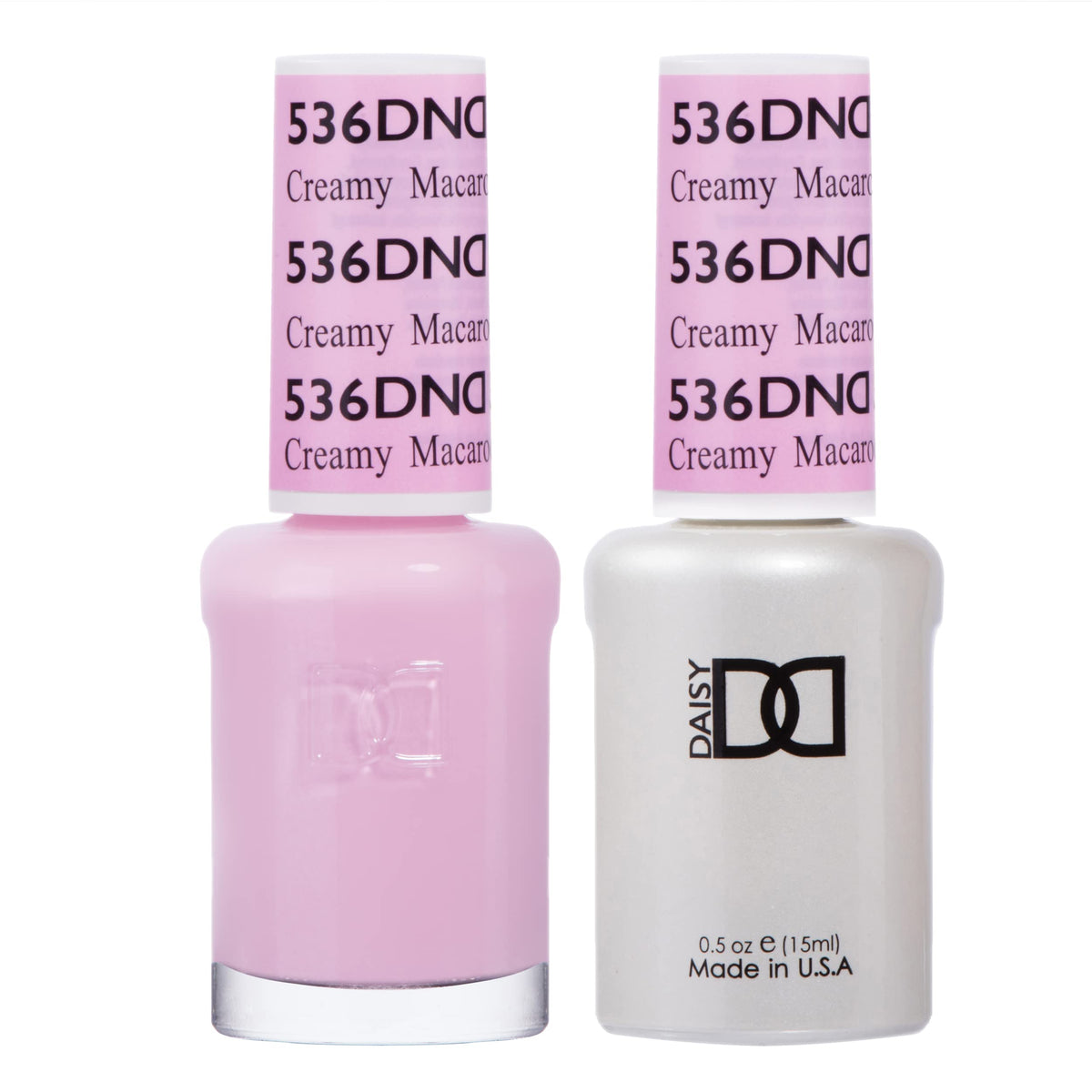 Daisy DND creamy macaroon gel polish bottle with creamy pink finish for long-lasting nails.
