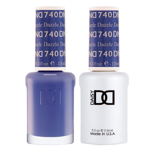 DAISY DND Dazzle 740 gel bottle offers bold periwinkle color for durable gel nails.