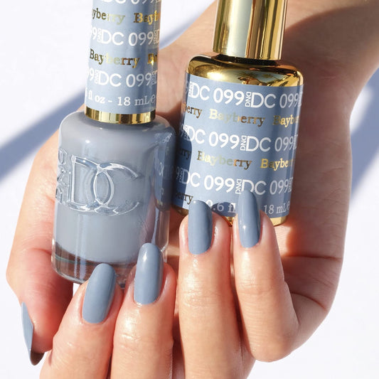 Daisy DND DC Blue Collection air dry lacquer bottle close-up for quick, chip-free finish.
