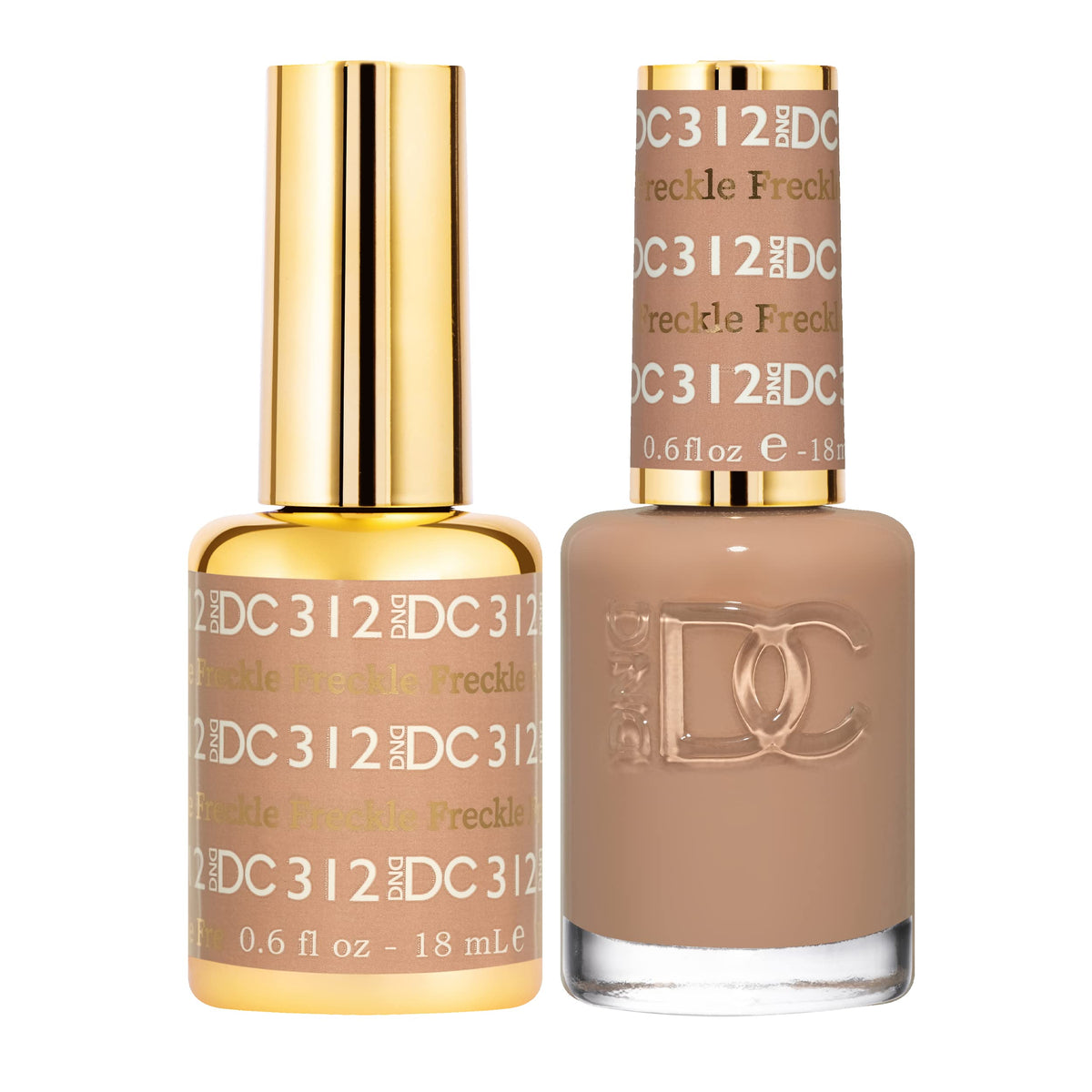 Daisy DND Freckle 312 gel bottle shows natural nude shade for elegant nails