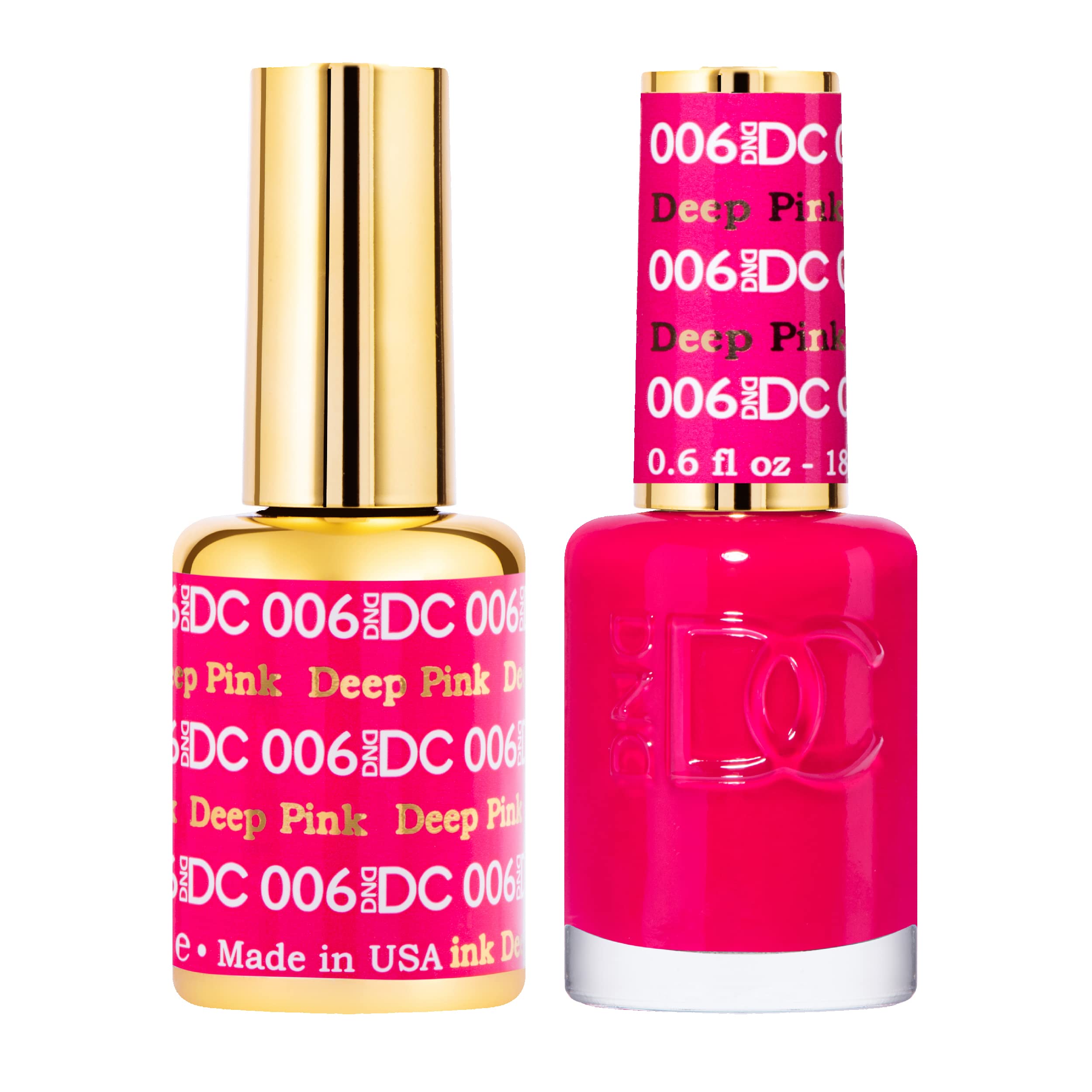 DAISY DND gel polish Deep Pink 006 swatch shows vibrant color for smooth coverage.