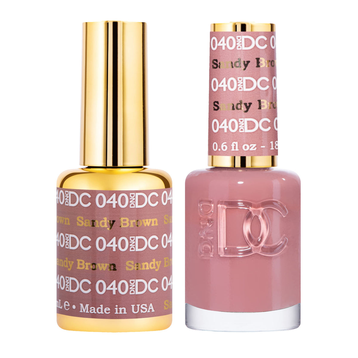 Daisy DND DC gel polish sandy brown bottle close-up showing rich pigment.