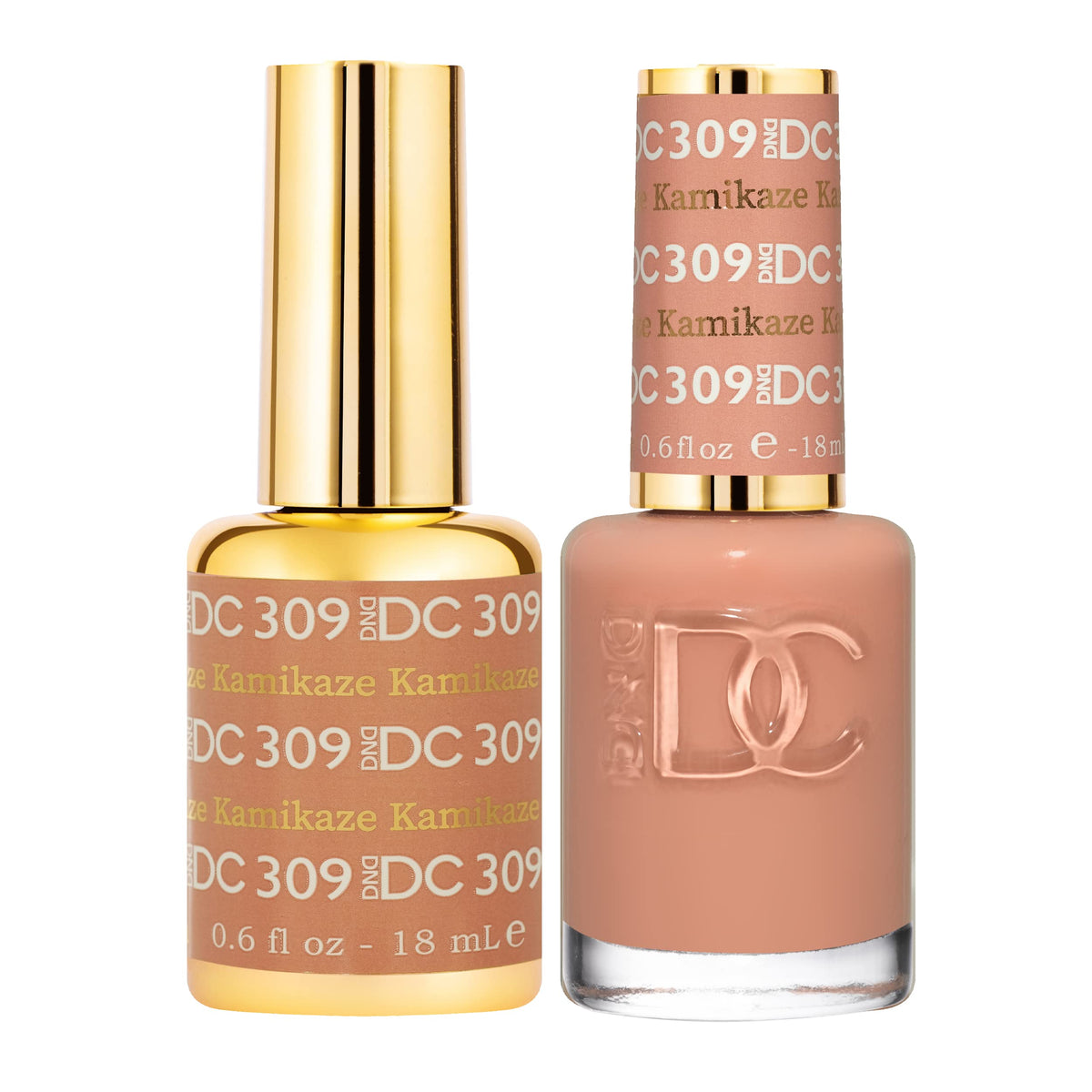 DAISY DND Kamikaze gel polish bottle in rose champagne tones for a glossy manicure