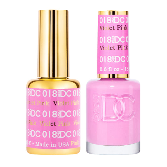 Daisy DND Pink Collection packshot with gel polish and lacquer in 018 Violet Pink