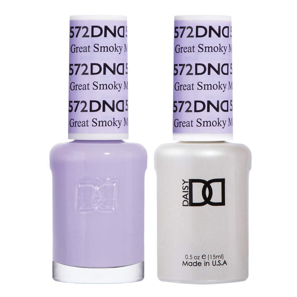 Daisy DND gel polish 572 Great Smoky Mountain swatch shows long-lasting lavender color.