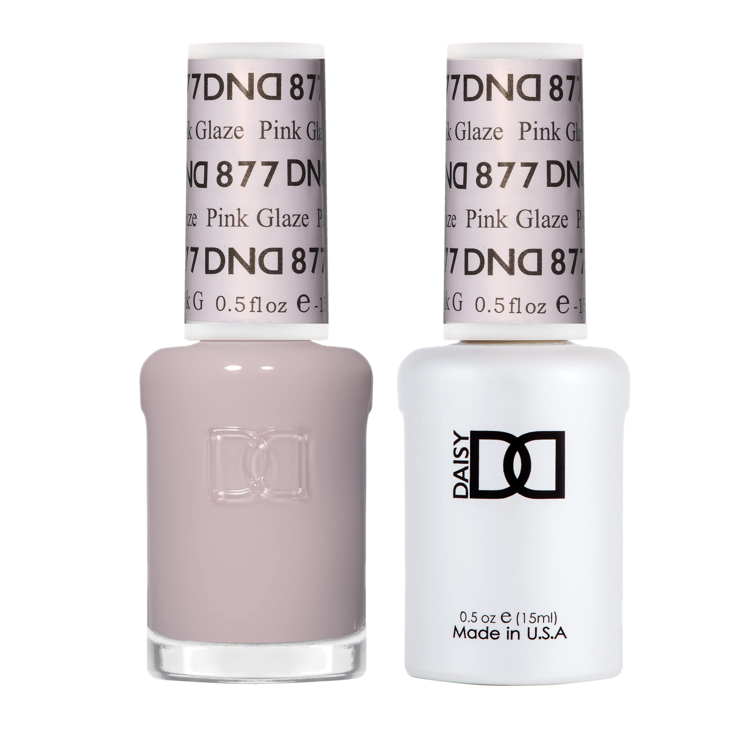DAISY DND Pink Glaze 877 duo packaging shows gel polish and lacquer in one box