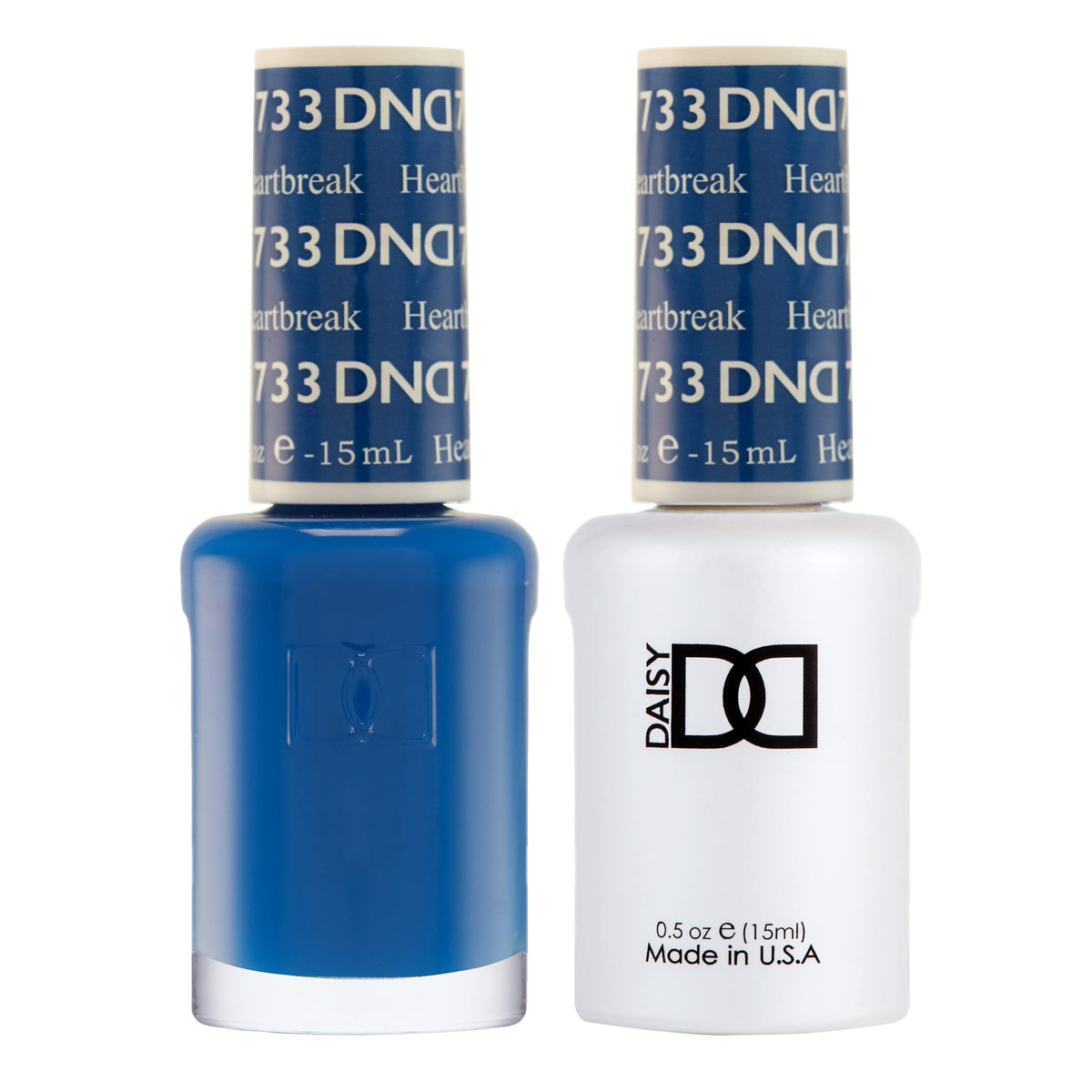 Daisy DND Heartbreak 733 blue gel bottle for long-lasting color.