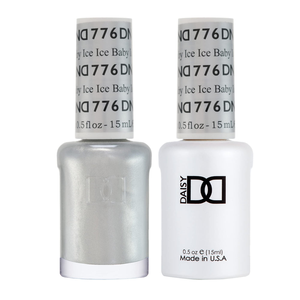 DAISY DND Ice Ice Baby gel bottle with icy metallic finish for long wear.