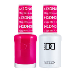 Daisy DND Magenta Aura gel bottle front showing bold color and shine for nails.