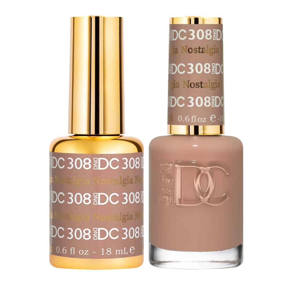 DAISY DND Nostalgia 308 gel polish for nude crème finish with long wear.