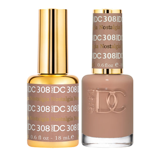 DAISY DND Nostalgia 308 gel polish for nude crème finish with long wear.
