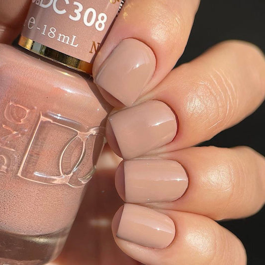 DAISY DND Nostalgia 308 lacquer paired with gel polish for a coordinated look.